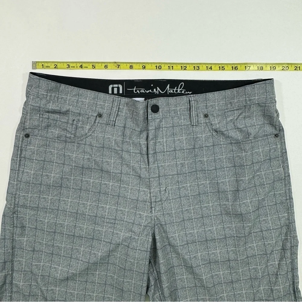 Travis Mathew Flat Front Shorts Grey Blue Check Print